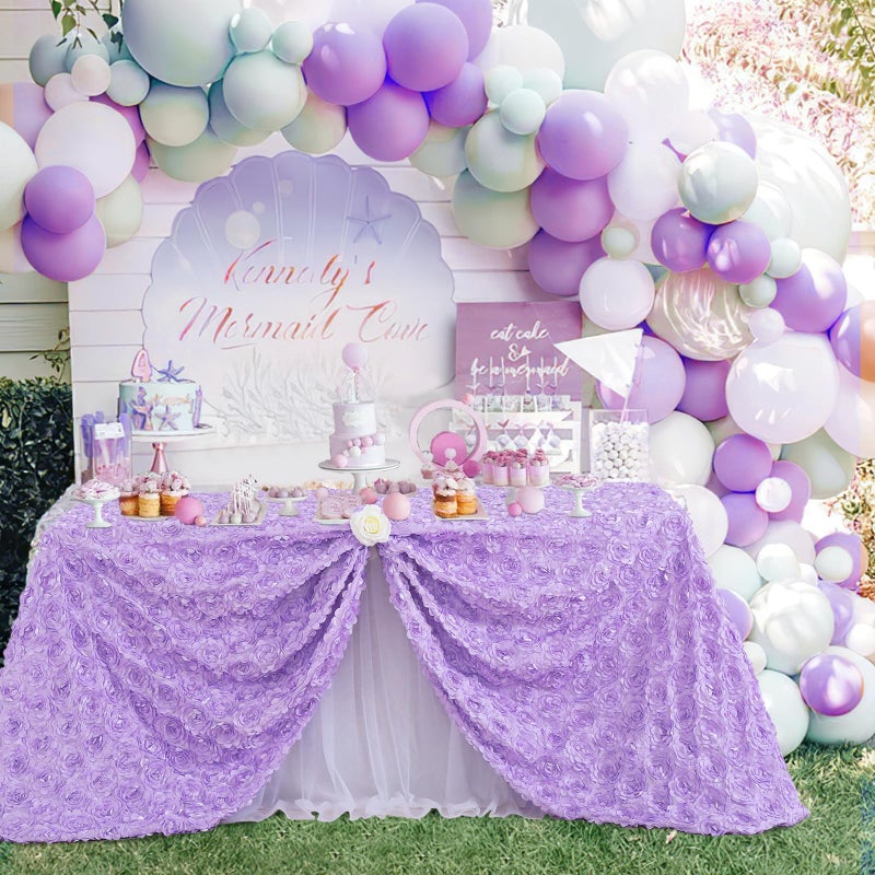 Fanqisi Lavender Tablecloth 50x80 Inches Rosette Satin Tablecloth 3D Rosette Rectangle Table Cover Wedding Banquet Party Baby Shower Decor Table Cloth - Image 5